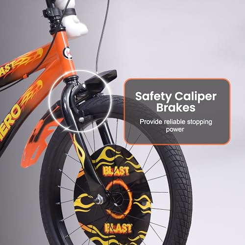Image of Hero Blast 20T Single Speed Bicycle for Kids | Black-Orange | Rigid | Caliper Brake | Steel Frame : 12Inches | Rider Height : 3ft 8 inch - 4ft 5 inch | 95% Pre-Assembled(Ready to Ride in 5 Mins)