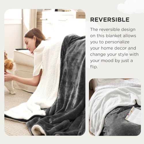 Image of Bedsure GentleSoft Sherpa Fleece Cal King Blankets for Bed, Non-Heated, Thick and Warm Oversized Throw for Women and Men, Soft Fuzzy Plush Large Blanket for Winter, Charcoal, 112x98 Inches