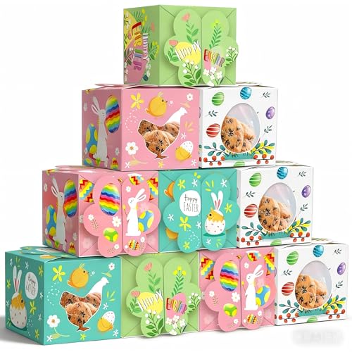 12 Stück Geschenkbox Ostern, Osternester Zum Befüllen, Goodie Kekshalter mit Griff für Kinder, Osterkörbchen zum Verpacken von für Ostergeschenke