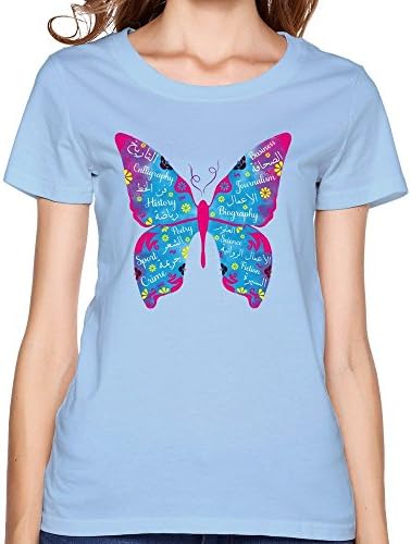 Girlmer Factory Direct Sale Women's SkyBlue Colorful Butterfly Medium Round Neck T-Shirt