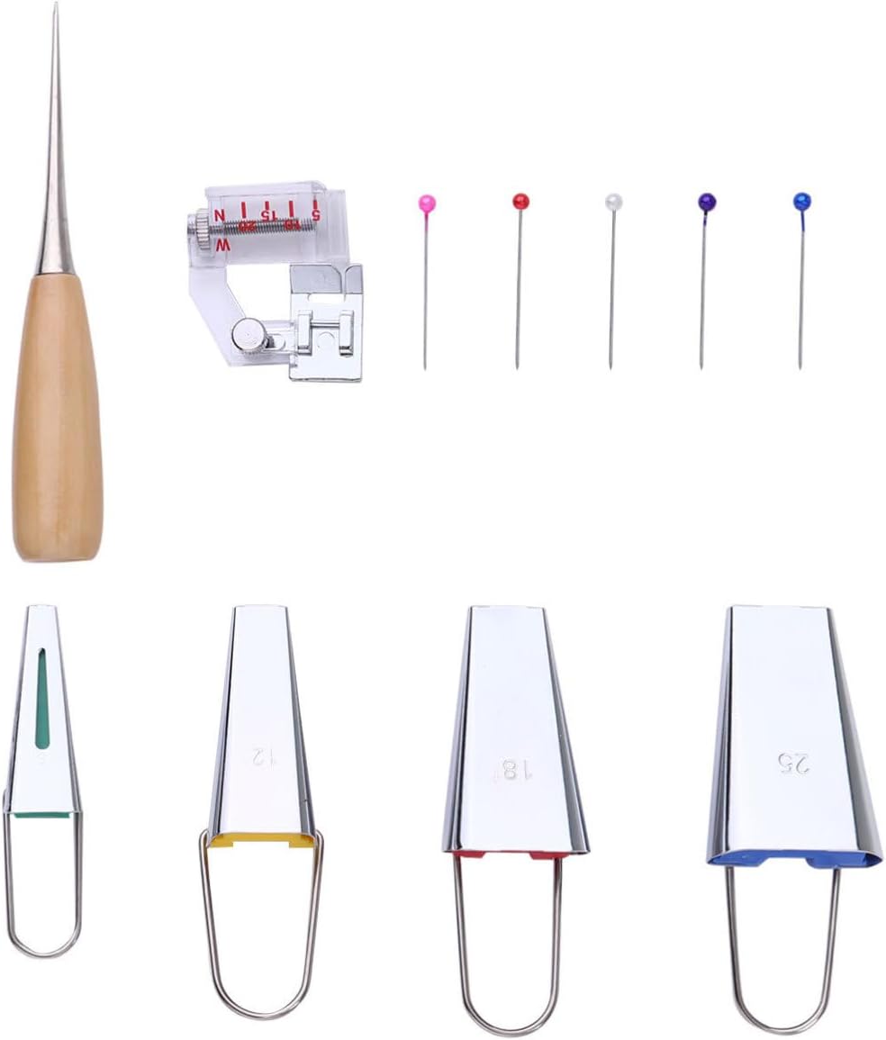 TOKIDNY Bias Tape Maker Set 4pcs with Awl Plastic and Metal Sewing Tape Makers for Ready for Sewing or Gluing and Quilting Projects