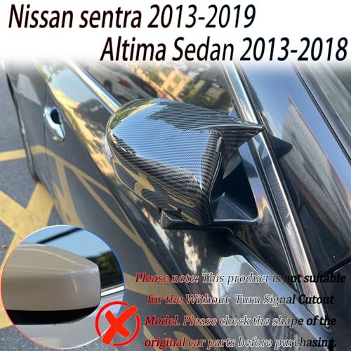 Image of Side Mirror Cover,for Nissan Sentra 2013-2019 /Nissan Altima 2013-2018, Carbon Fiber Side Rear Mirror Covers Body Kit Accessories for Cars(with Turn Signal Cutout)
