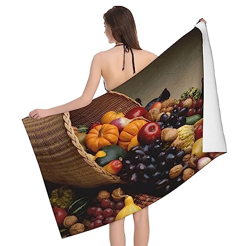 Serviette de bain microfibre légère anti-sable motif panier de fruits