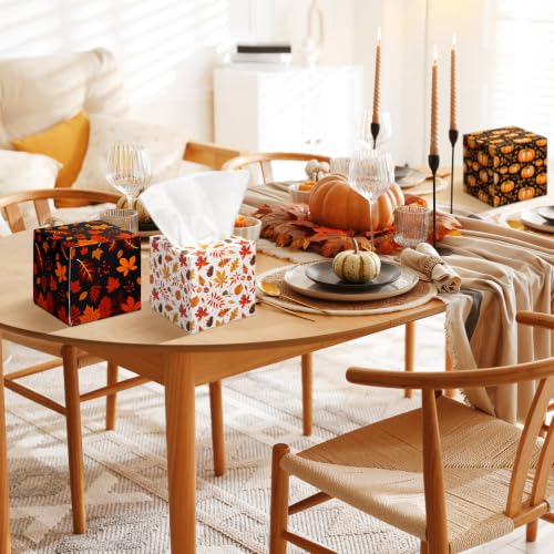 Image of Fourluoo 12 Pack Thanksgiving Pumpkin Facial Tissues Cube Face Boxes 600 Sheets 3 Ply Small Fall Square Tissues Bulk for Thanksgiving Day Autumn Harvest Car Bedroom Party Supplies