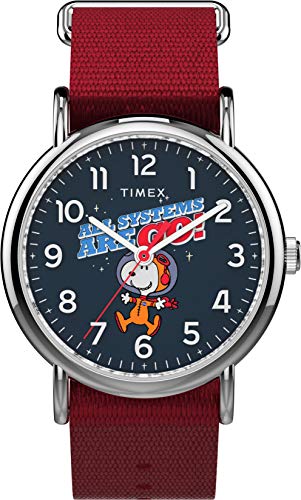 Timex ユニ x ピーナッツ - 38mm ファブリックストラップウォッチ, NASA スヌーピー レッド, ストラップ