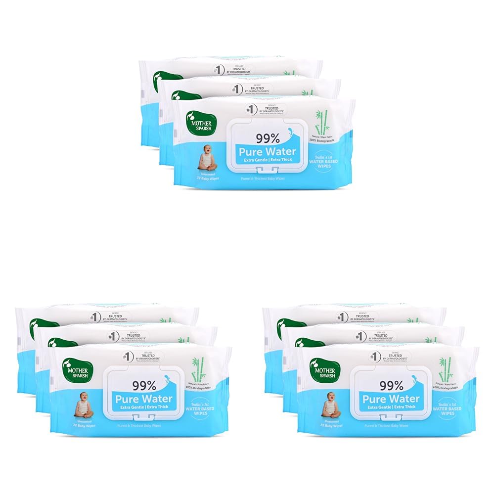 Mother Sparsh 99% Pure Water (Unscented) Baby Wipes I Natural Plant Made Cloth - Super Thick I 72pcs/Pack - Pack Of 9-image-43