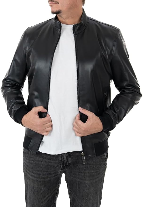 Pelletterie Borghese | Giacca Pelle Uomo Nera | Vestibilità Regolare | Giubbotto Pelle | Bomber Pelle | Vera Pelle | Giacca Moto | Made in Italy | A236B