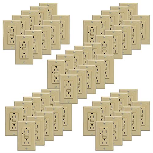 AH Lighting GFCI Outlet 15A Standard Decorative Tamper Resistant Duplex Receptacle with LED Indicator, Ground Fault Circuit Interrupter, Safelock Protection, UL Listed, Ivory 50-Pack