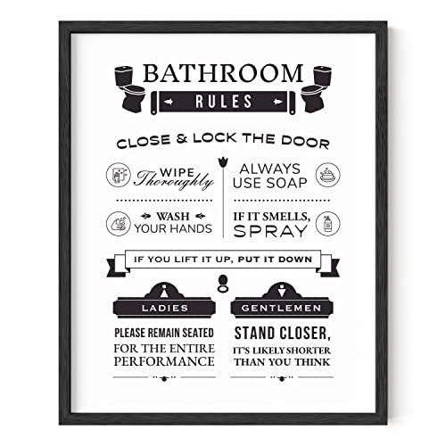 HAUS AND HUES Funny Bathroom Decor Sign, 16x20 Black Framed,