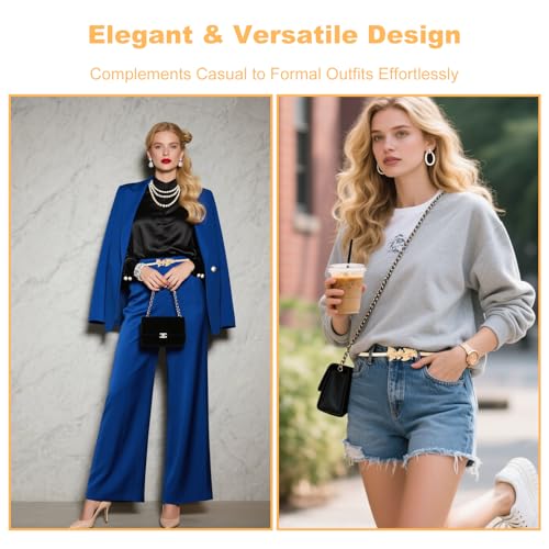 Gold Belt for Dress Stretch Waistband with Floral Statement Design Fancy Golden Accent Thin Chain Dressy Belts for Women Elegant Evening Dresses and Formal Outfit Accessories3