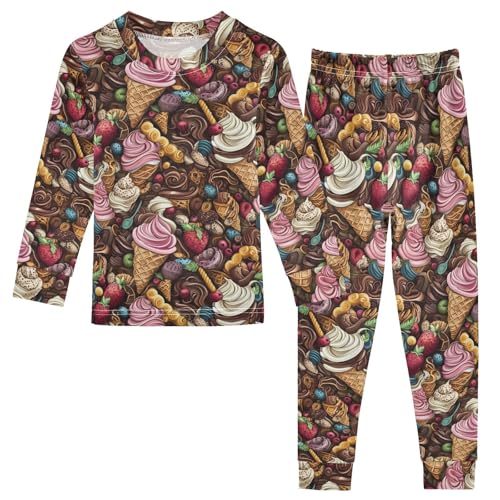 ALAZA Strawberry Ice Cream Chocolate 2 Piece Pajama Set Long Sleeve Top and Pants Sleepwear Unisex