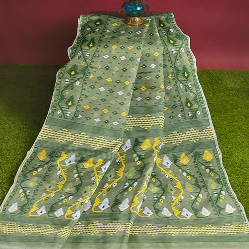 Image of Mayabi Women's Dhakai Jamdani Cotton Silk Saree Traditional Bengali Tant Korat Work, Without Blouse Piece