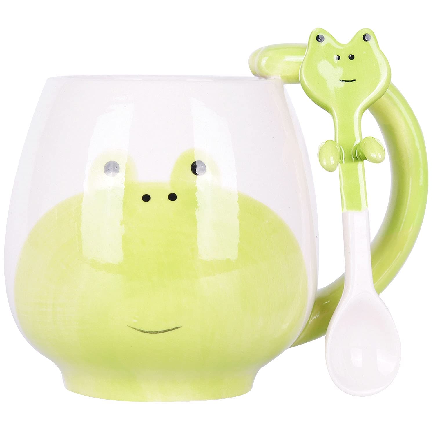 KASTWAVE Cute Coffee Mug Frog Animal Ceramic Coffee Mug with Spoon Funny Mug Novelty Cup, Ceramic Mug Gift,14.11 OZ