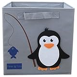Tater & Tots Penguin Fishing Non Toxic Foldable/Collapsible Fabric Cube Storage Bin for Boys and Girls