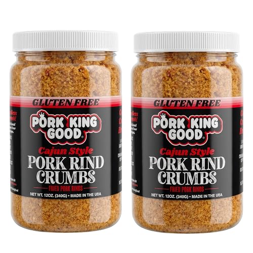 Pork King Good - Pork Rind Breadcrumbs - 2 Pack! Keto Friendly, Paleo, Gluten-Free, Sugar Free, Zero Carb Panko Substitute (Two 12 Oz Jars) (Spicy Cajun, 2 Pack)