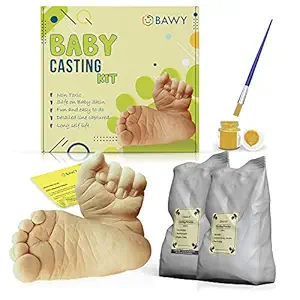 Bawy 3D Baby Casting Kit for Baby Hand and Foot Casting, Molding Powder - 300 gm, Casting Powder - 500 gm with Golden Color and Paint Brush