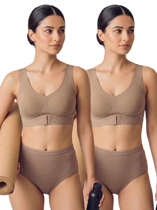 tweens Cotton Bra Panty Set for Women | Non-Padded Bonded Gym Bra with Crisscross Back | Hidden Concealer | Mid Waist Hipster Panty | No Elastic Marks | Seamless Comfortable Innerwear Set-picture-36