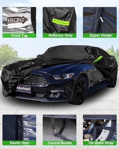 Image of Car Cover Custom Fit for Ford Mustang 2005-2026, Waterproof All Weather GT Cover Outdoor Dustproof Shelby Coupe Cover with Door Zipper Black