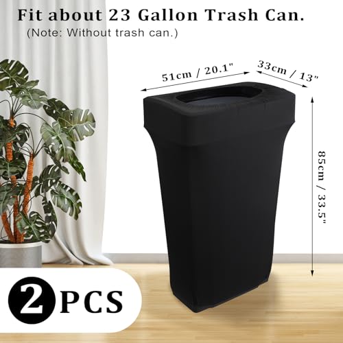 Image of BSTKEY 23 Gallon Stretch Spandex Trash Can Cover, 2 Pack Outdoor Fitted Waste Container Rectangular Garbage Can Covers for Wedding Party Commercial Fundraiser Decor, Without Trash Can (Black)