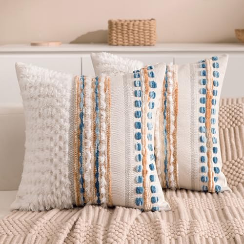 Boho Chenille Tufted Couch Throw Pillow Covers 18x18 Inch Set of ...