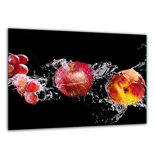 TMK, tagliere in vetro 30 x 22 cm, con motivo frutta, nero, piastra di taglio decorativo in vetro