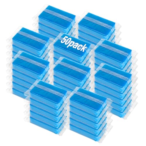 Ovveroche 50 Pcs Individually Wrapped Sponges Uncompressed Non Scratch Scrouing Sponges for Household Cleaning Dishes Kitchen Airbnb Apartment Car Bike Blue