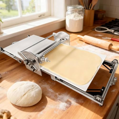 MANYOUYOU Amasadora Eléctrica Compacta De Acero Inoxidable con Tabla, Grosor Ajustable Y Plegable para Panaderías Y Pastelerías
