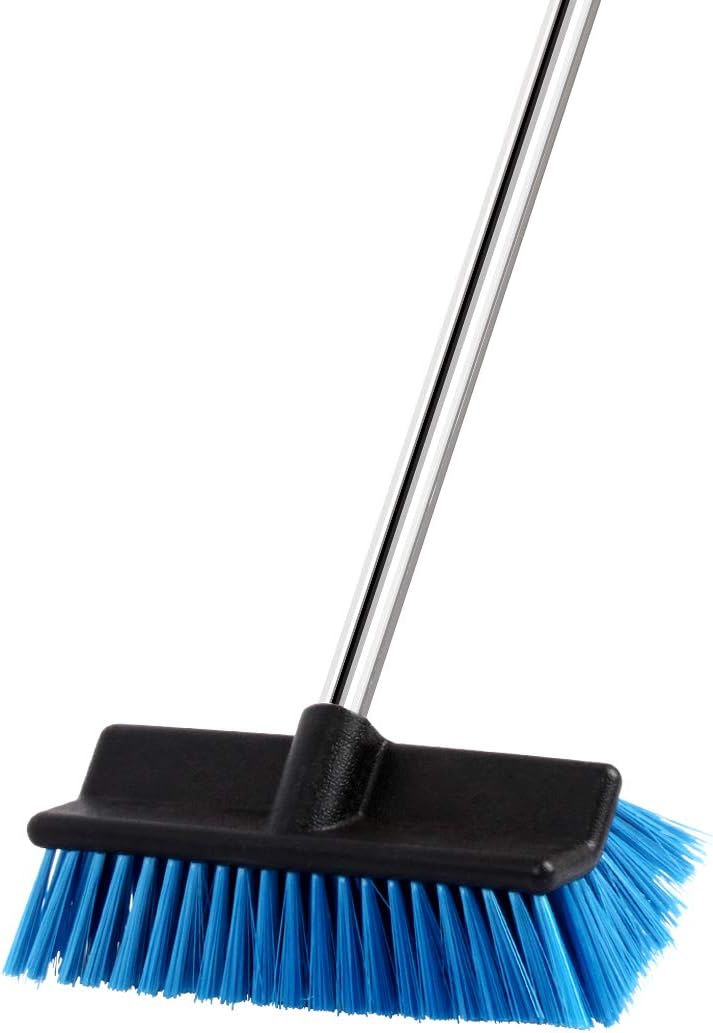 MEIBEI Deck Brush, Heavy Duty Deck Scrubber with Adjustable Stainless Steel Long Handle-51 Inches, Commercial Floor Scrub Brush, Perfect for Cleaning Deck, Patio, Hallway, Driveway and Boat