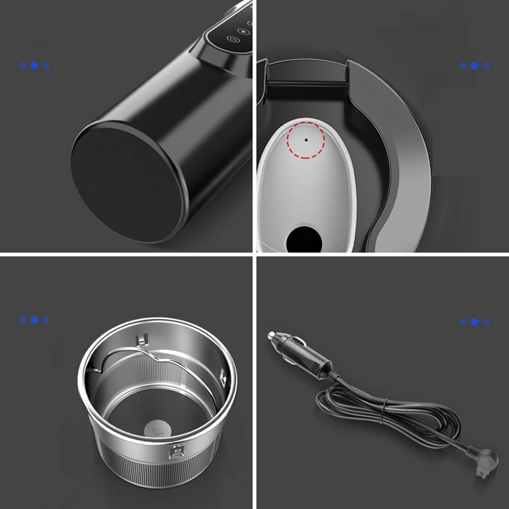 Taza de agua calentada para vehículos (12,0 V, 24 V, camión, hogar, vehículos, calentadores de agua, pequeños aparatos eléctricos, hervidor de agua, pantalla LCD