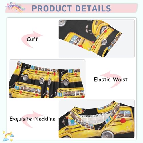 Watercolor Yellow School Bus Pajama Sets Long Sleeve Top with Pants Cotton Soft Sleepwear 2 Piece Pjs Set, 8 Years Old3