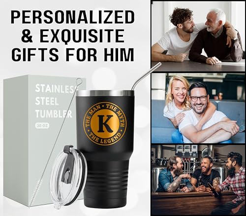 The Man The Myth The Legend Mug with Initials, Monogrammed Stainless Steel Travel Tumbler for Men, Funny Personalized Coffee Cup, Custom Beer Glass, Unique Birthday Christmas Gifts for Him, 30 oz, J by Onebttl - Image 5