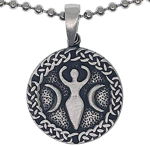 Lunar Deity Selene Artemis Moon Goddess Celtic Magic Pagan Wicca Wiccan Jewelry Pewter Pendant Necklace Money Wealth Lucky Charm Protection Amulet Safe Travel Talisman Good Luck W Silver Ball Chain