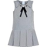 Sunny Fashion Girls Dress Pleated White Black Plaid Collar School Uniform Size 4