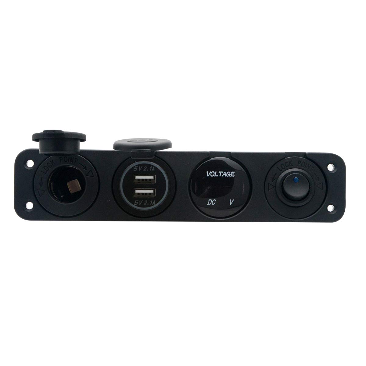 MASO Panel gniazda ładowarki 4 w 1, podwójna ładowarka USB 2,1 A i 2,1 A + woltomierz LED + gniazdo zasilania 12 V + przełącznik ON-OFF wodoodporny panel wielofunkcyjny do ciężarówki, przyczepy,