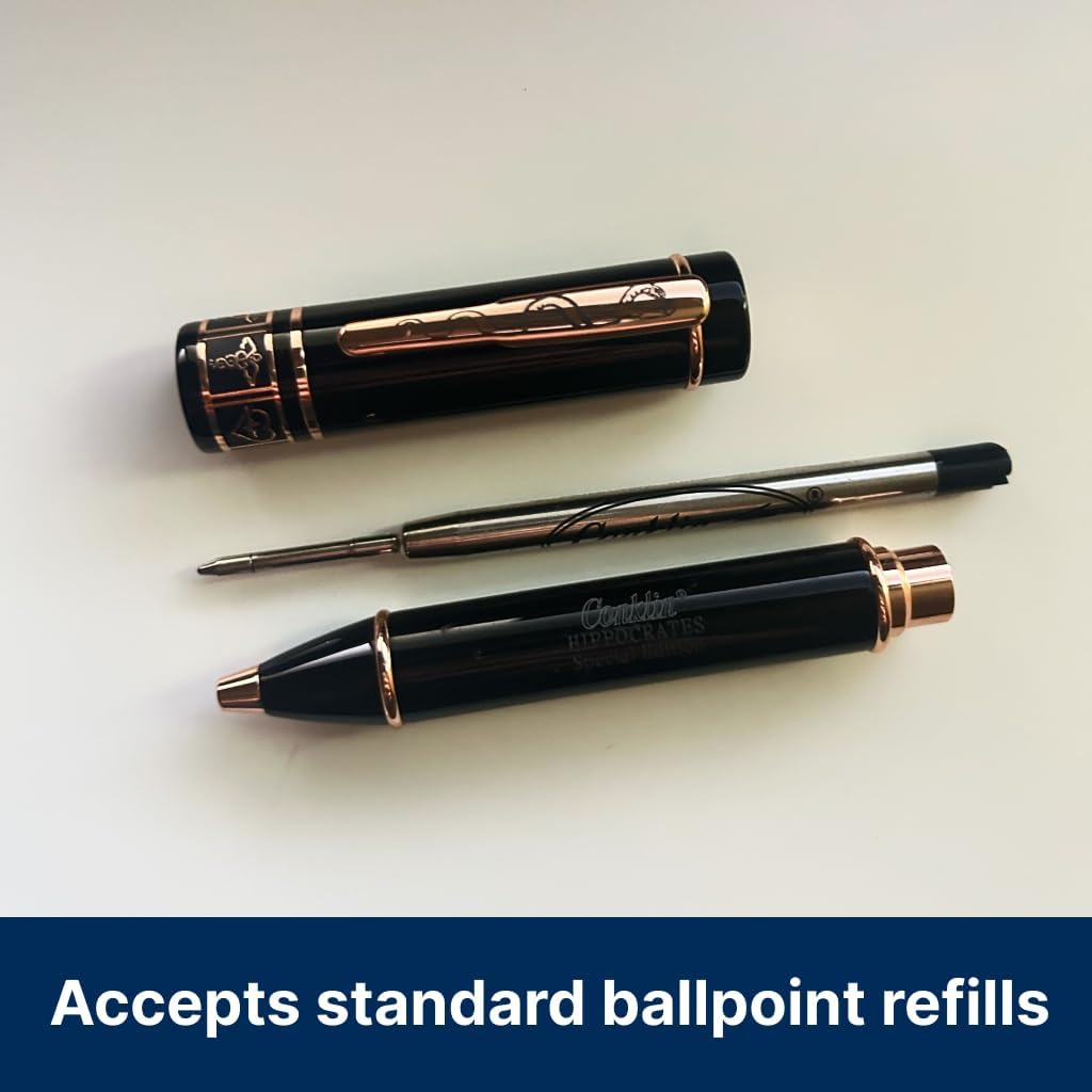 Conklin Hippocrates Ball Pen in Black – Luxury Writing Instrument with 18K Gold-Plated Trim – Ideal Gift for Doctors, Medical Professionals & Collectors