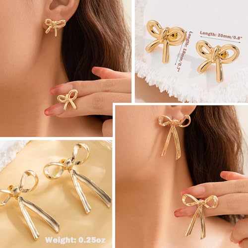 Gold Bow Earrings for Women Classic Ribbon Bow Stud Earring Set 7