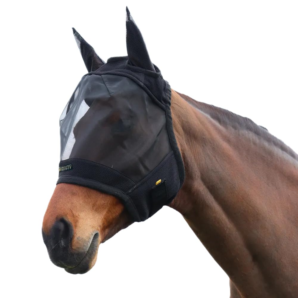 HY EQUESTRIAN Armoured Protect Half Mask with Ears, Black (Cob)