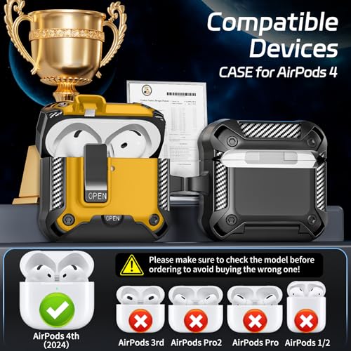 Image of Secure Lock Case for AirPods 4 with Phone Stand, Cleaning Kit & Keychain, Shockproof Protective Cover Compatible with Apple AirPods 4th Gen 2024 for Men Women, Anti-Scratch