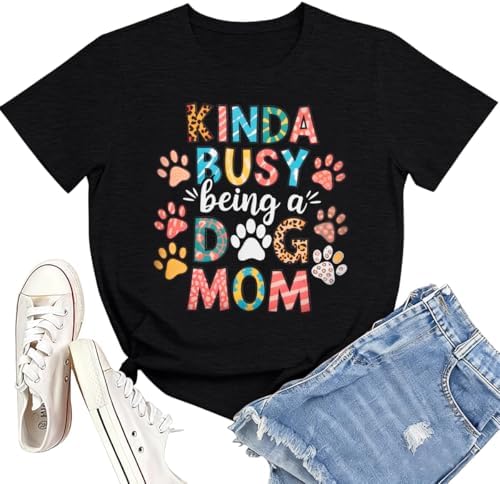 ALLTB Dog Mom Shirt Women Funny Dog Paw Graphic Shirt Rockin' The Dogs Mom Aunt Life Tshirt Dogs Lover Short Sleeve Tops