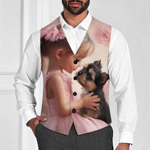 Best Friend Girl And Yorkie Men's Suit Vests Dress Vest V-Neck Waistcoat Slim Business Formal with Pocket2
