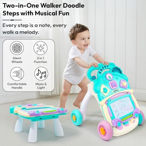 Image of Uonibaby by StarAndDaisy 2-in-1 Baby Multiactivity Push Walker with Doodle, for Infants & Toddlers, Educational Elements and -in-Stable & Safe Design /Multi Purpose Walker for new Born