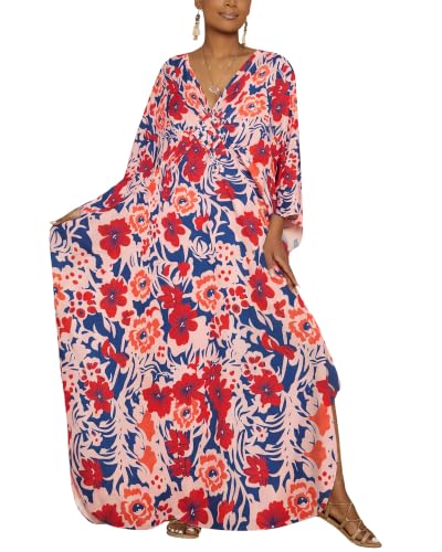 Image of Bsubseach Kaftan Dresses for Women Floral Print Plus Size Beach Cover Up