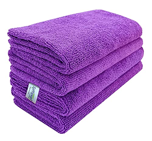 Image of SOFTSPUN Microfiber Cleaning Cloths, 4pcs 40x40cms 340GSM Purple! Highly Absorbent, Lint and Streak Free, Multi -Purpose Wash Cloth for Kitchen, Car, Window, Stainless Steel, Silverware.
