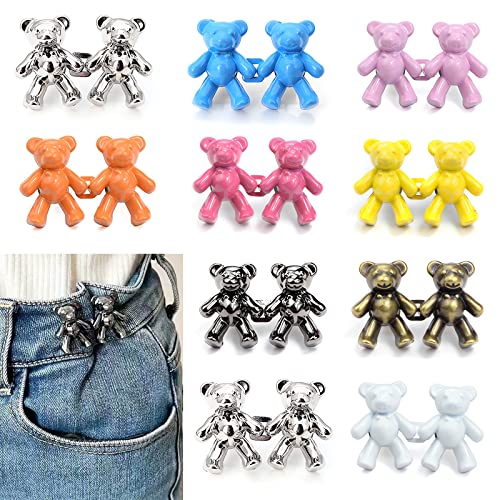 10Pairs Bear Jean Buttons Pins, Jean Pant Waist Tightener, No Sewing Required, Detachable Button Adjuster For Loose Jeans, Pants Tightener Clip For Waist #TOP8