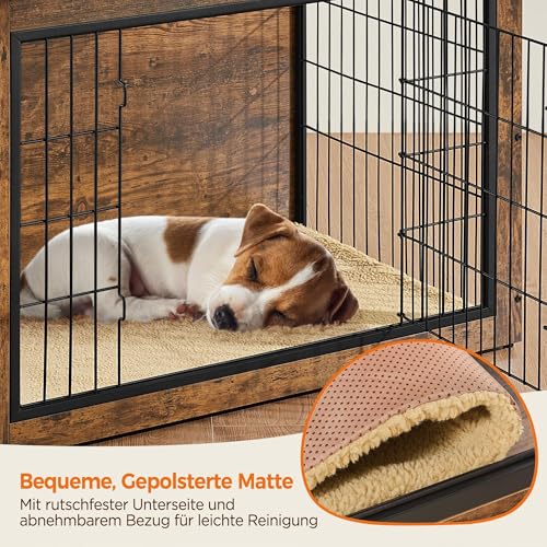 Yaheetech Hundekäfig Möbel mit Hundedecke & 2 Türen, Hundebox für Zuhause, Moderne Hundehütte Indoor, Hundebox Holz für Wohnzimmer, 96x65x68 cm, Braun