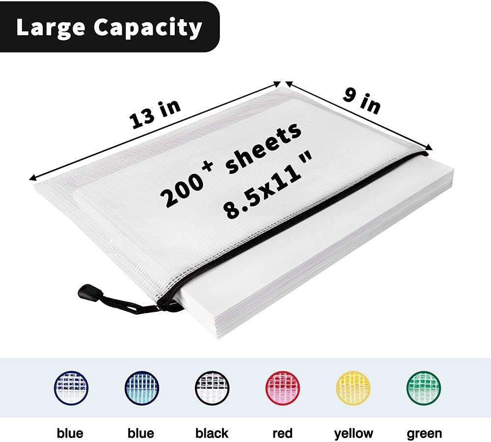 SUNEE Plastic Mesh Zipper Pouch 9x13 in (6 Colors, 12 Packs),Extra Large Water-Resistant Zip Bag for School Office Supplies, Puzzles & Games Organizing Storage : Office Products