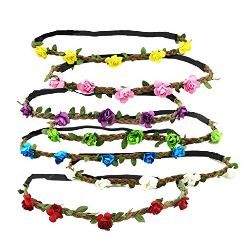 JZK 7X Elastisches Mädchen Blumen Stirnband für Kind und Erwachsene Damen Blume Haarband Haarbänder für Hochzeit Braut Brautjungfer Party Festival