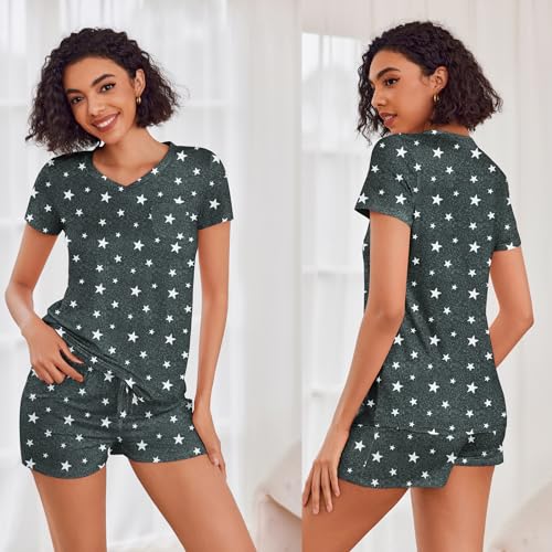 Image of Ekouaer Womens Pajama Sets Short Sleeve Pajamas for Women Sets Soft Lounge Sets Casual V Neck Sleepwear PJS