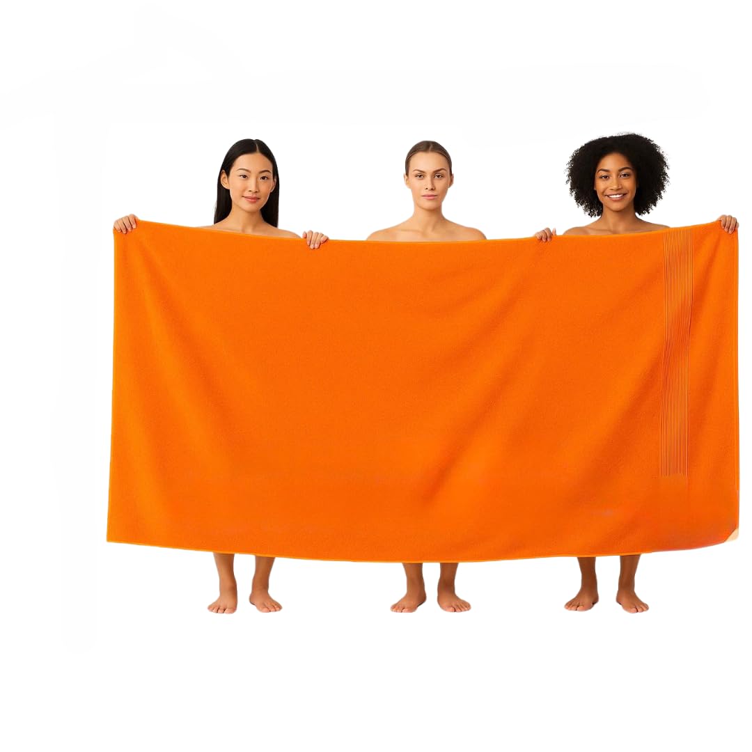Diamond Tex 2 Piece Jumbo Bath sheet 90x180 cm 100% Cotton Extra Large Bath Towels Highly Absorbent Grey Bath sheets Towels (Orange, (90 x 180 cm, 2 Pack))