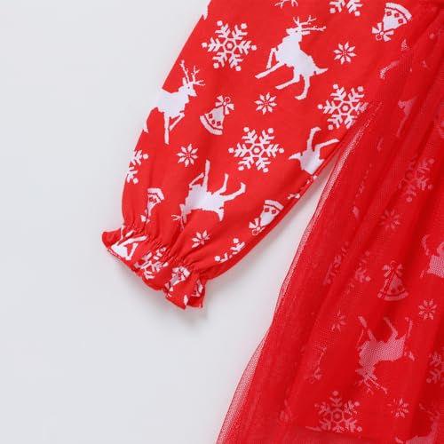 HILEELANG Little Toddler Girl Red Christmas Dress Cotton Long Sleeve Party Outfits with Hairband4